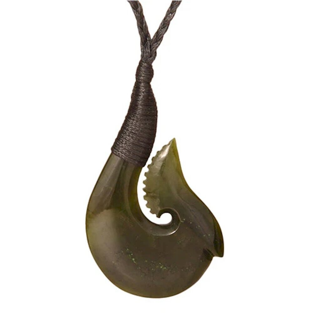 Bound Large Greenstone Hook Pendant New Zealand Carved Jade